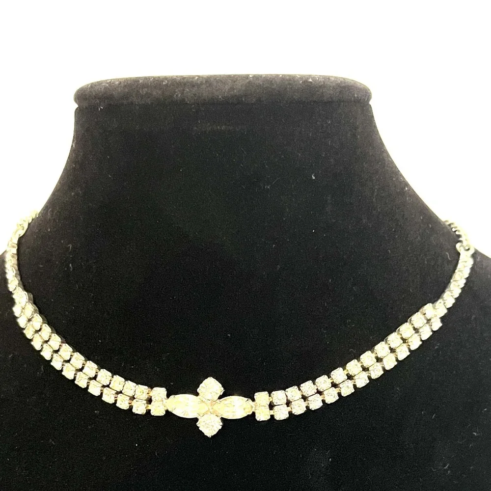 Vintage Rhinestone Necklace Choker Costume Jewelry Crystal Child Size 14 Inch